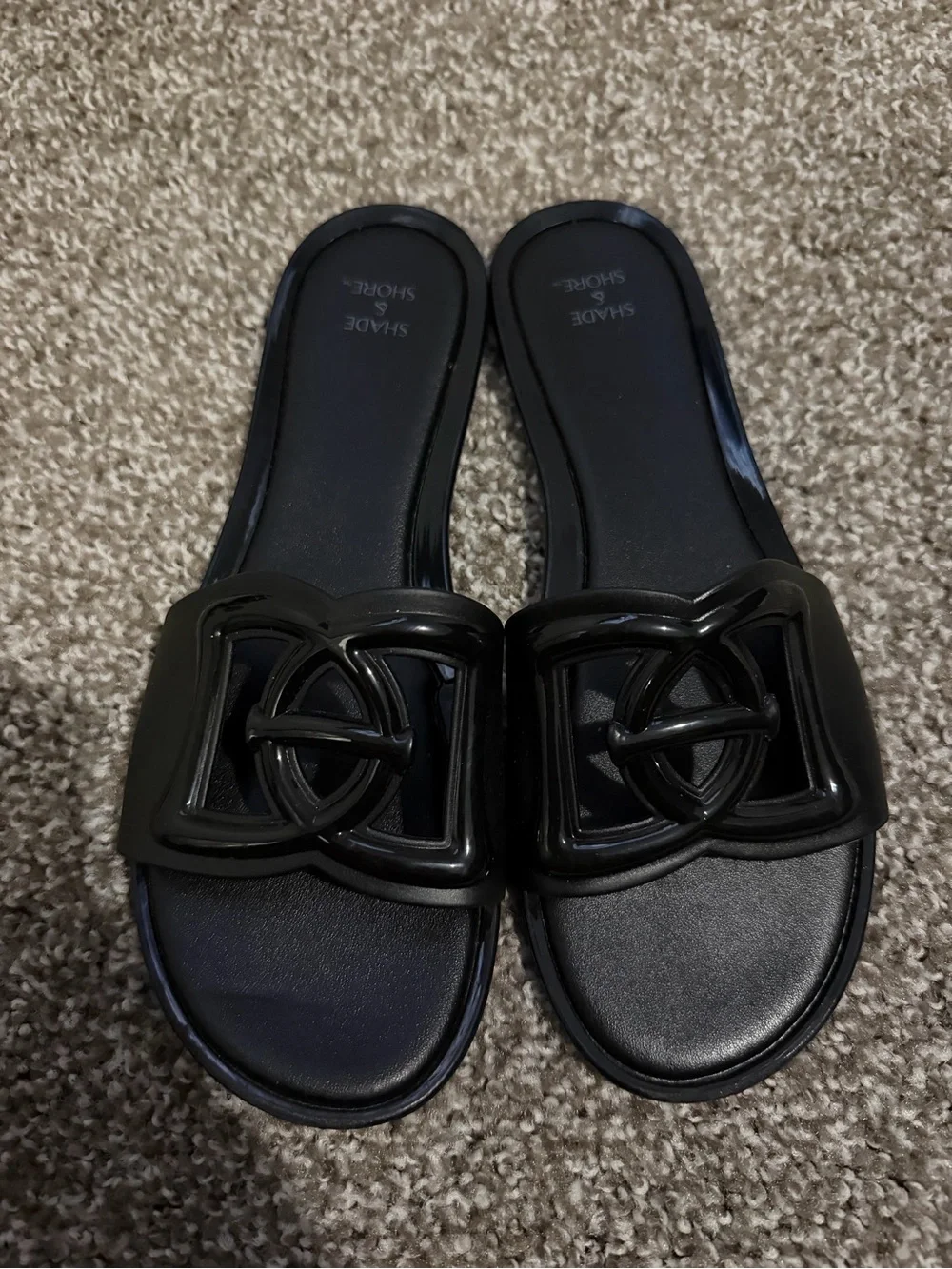 Shade & Shore Black Slide Sandals with Glossy Knot Accent